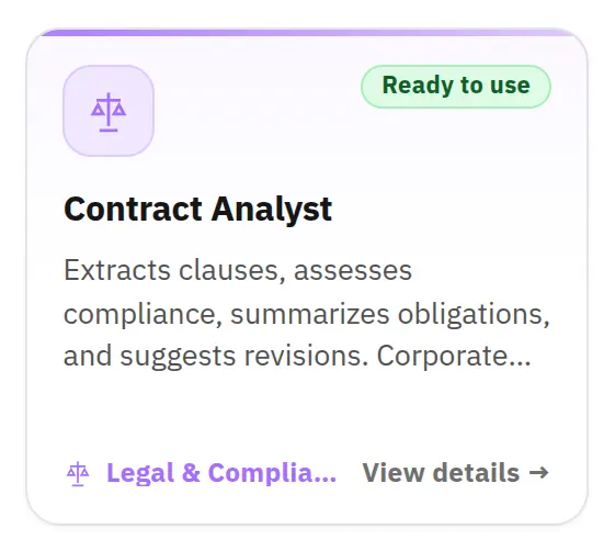 Marketplace card: Contract Analyst