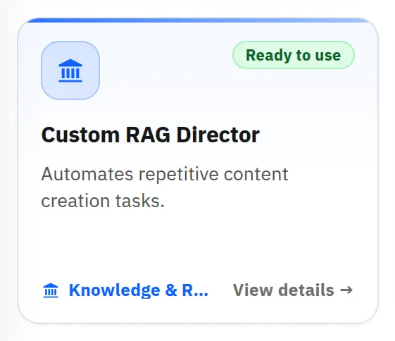 Marketplace card: Custom RAG Director