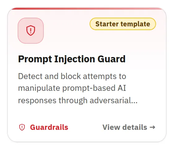 Marketplace card: Prompt Injection Guard